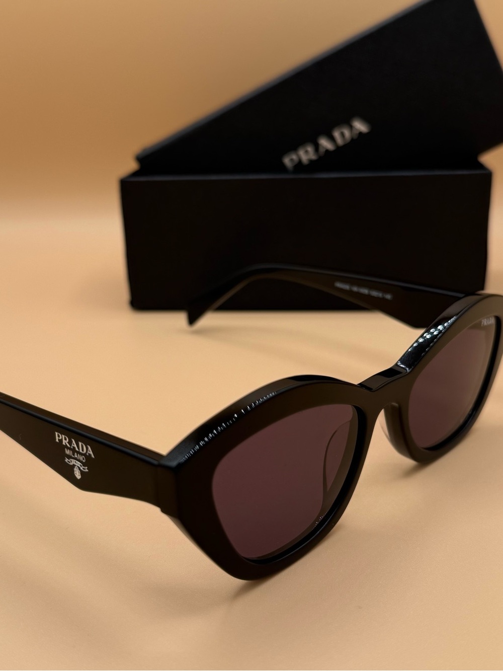 Prada Black Frame Sunglasses with Black Lenses & Silver Accents NWT Damaged Case